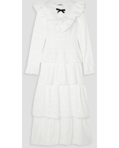 BATSHEVA Michelle Tiered Broderie Anglaise Cotton Midi Dress - White
