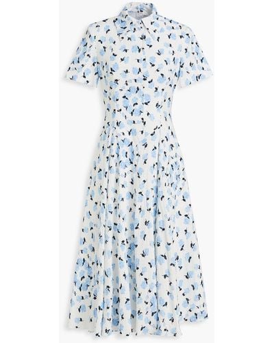 Emilia Wickstead Jody Floral-print Swiss-dot Cotton-blend Midi Shirt Dress - Blue