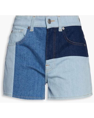 7 For All Mankind Color-block Denim Shorts - Blue