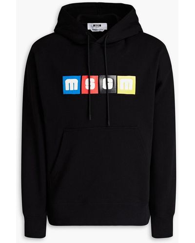 MSGM Printed French Cotton-terry Hoodie - Black