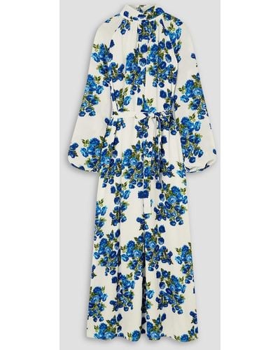 Emilia Wickstead Elanda Belted Floral-print Crepe Maxi Dress - Blue