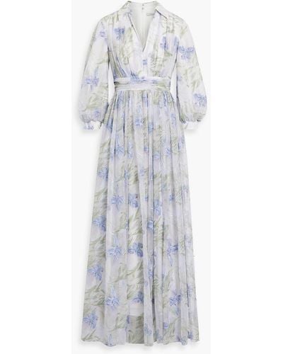 Badgley Mischka Embellished Floral-print Tulle Maxi Dress - White