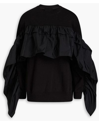 RED Valentino Ruffled French Cotton-blend Terry Sweatshirt - Black
