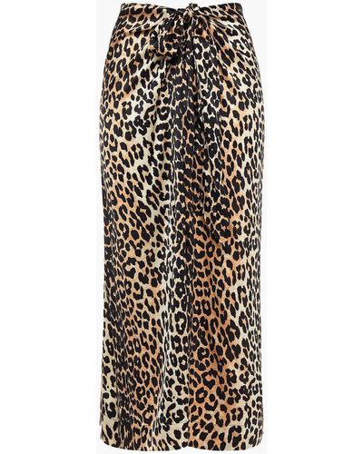 Ganni Bow-detailed Leopard-print Silk-blend Satin Midi Skirt - Black