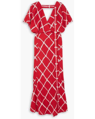 Victoria Beckham Cutout Printed Crepe De Chine Maxi Dress - Red