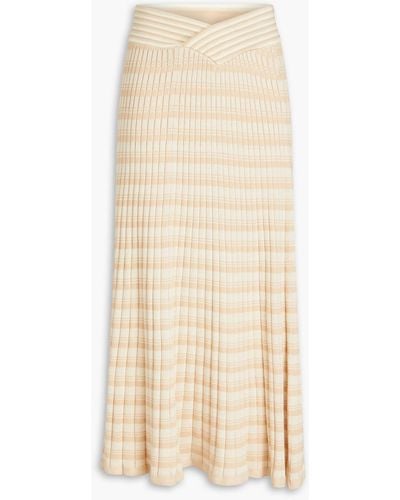 Anna Quan Striped Ribbed Cotton-blend Midi Skirt - Natural