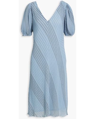 Ganni Pleated Striped Chiffon Dress - Blue