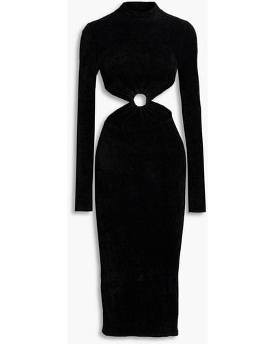 Ronny Kobo Chryssa Cutout Ruched Terry Midi Dress - Black