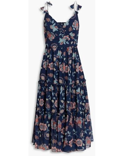 Sachin & Babi Dalia gestuftes midikleid aus chiffon mit floralem print - Blau