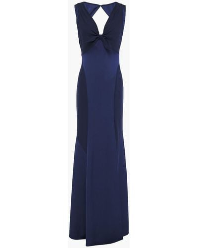 Diane von Furstenberg Knotted Color-block Satin-crepe Gown - Blue