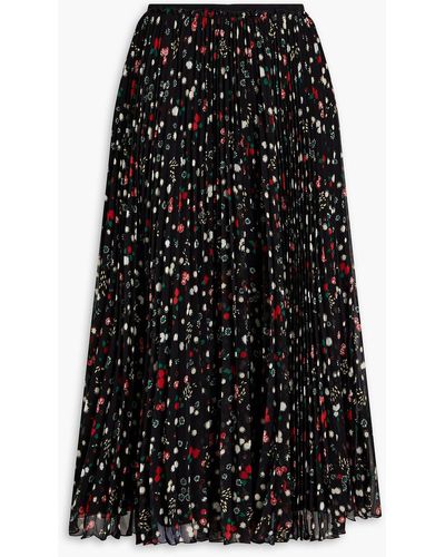 RED Valentino Pleated Floral-print Georgette Midi Skirt - Black