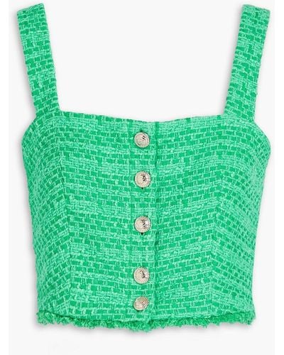 Maje Cropped Cotton-blend Tweed Top - Green