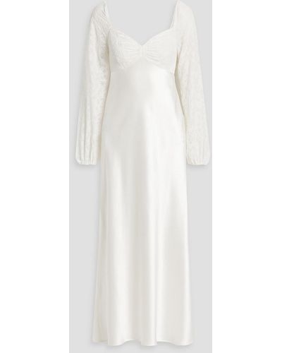 RIXO London Gio Velvet-paneled Silk-satin Midi Dress - White