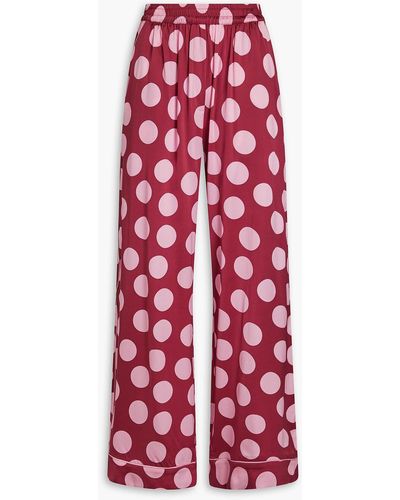 Dolce & Gabbana Polka-dot Silk-blend Satin Straight-leg Trousers - Red