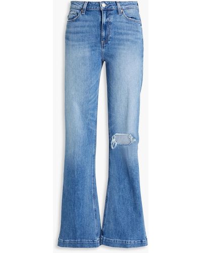 PAIGE Leenah Distressed High-rise Flared Jeans - Blue