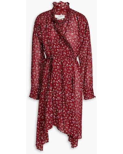 Isabel Marant Pamela Asymmetric Gathe Floral-print Cotton-mousseline Wrap Dress - Red