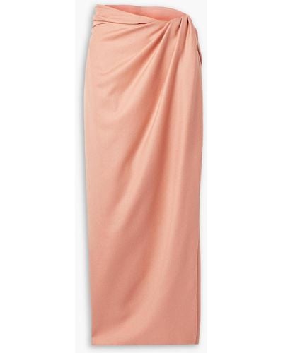 Brandon Maxwell Wrap-effect Wool And Silk-blend Midi Skirt - Pink