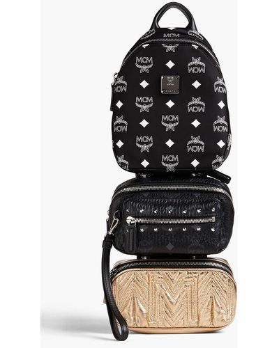 MCM Convertible Logo-print Faux Pebbled-leather And Shell Belt Bag - Black
