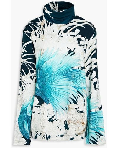 F.R.S For Restless Sleepers Ranide Floral-print Stretch-cotton Jersey Turtleneck Top - Blue