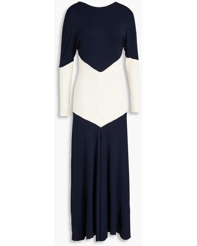 Victoria Beckham Two-tone Ribbed Jersey Midi Dress - Blue
