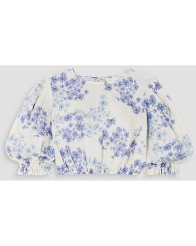 Peony Vacation Cropped Cutout Floral-print Cotton-blend Gauze Top - Blue