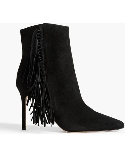 Veronica Beard Nyomi Fringed Suede Ankle Boots - Black