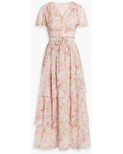 Mikael Aghal Tiered Floral-print Georgette Maxi Dress - Pink