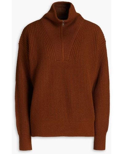 Nili Lotan Hester Ribbed Cashmere Half-zip Sweater - Brown