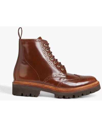 Grenson Emmaline Perforated Glossed-leather Combat Boots - Brown