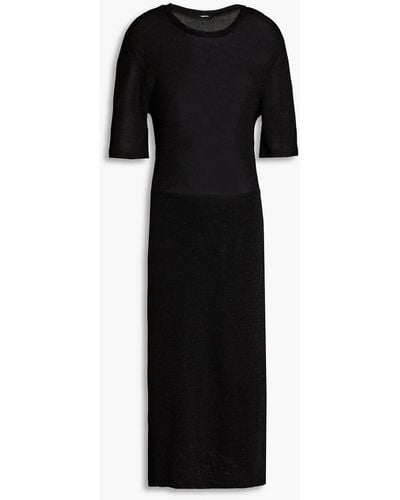 Monrow Cutout Metallic Knitted Midi Dress - Black