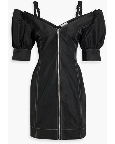 Ganni Cold-shoulder Shell Mini Dress - Black