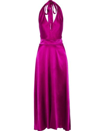 Maje Rivoine Stretch-silk Satin Halterneck Maxi Dress Fuchsia - Purple