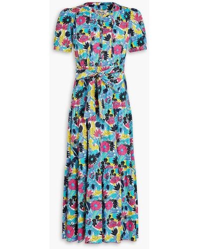 Diane von Furstenberg Frankie Tiered Floral-print Stretch-cotton Poplin Midi Dress - Blue