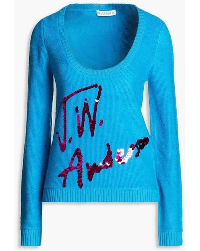 JW Anderson Sequin-embellished Wool-blend Jumper - Blue