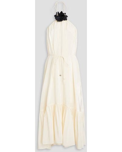 Zimmermann Off-the-shoulder Tiered Silk Crepe De Chine Midi Dress - Natural
