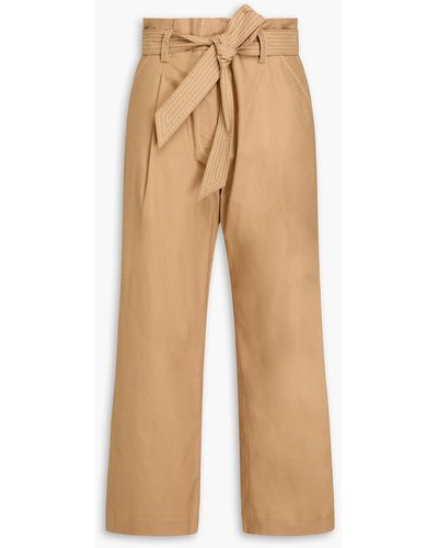 Veronica Beard Lang Belted Pleated Cotton-blend Twill Wide-leg Trousers - Natural