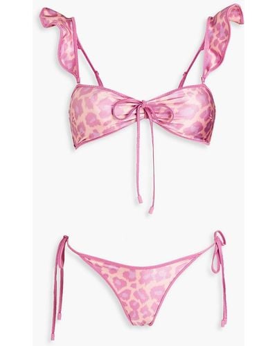 Zimmermann Ruffle-trimmed Leopard-print Bandeau Bikini - Pink
