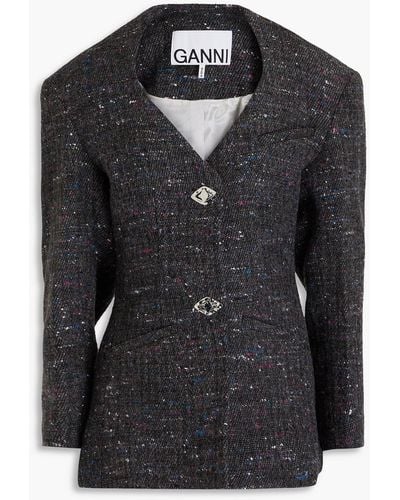 Ganni Donegal Wool-blend Bouclé-tweed Jacket - Black