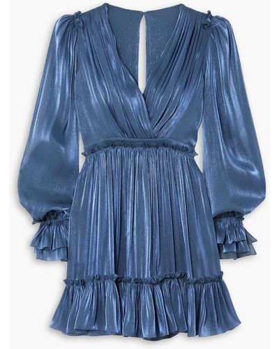 Costarellos Lavina Ruffled Metallic Georgette Mini Dress - Blue