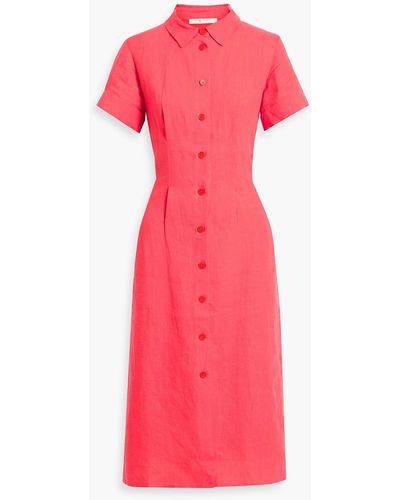 Maje Cutout Twisted Linen Midi Shirt Dress - Pink