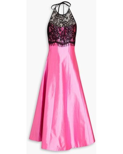 Rasario Lace-paneled Silk-blend Shantung Midi Dress - Pink