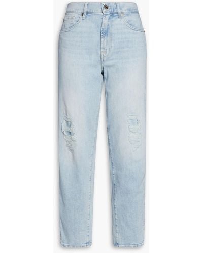 7 For All Mankind The Modern Distressed High-rise Straight-leg Jeans - Blue