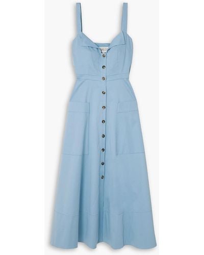 Saloni Fara Stretch-cotton Sateen Midi Dress - Blue