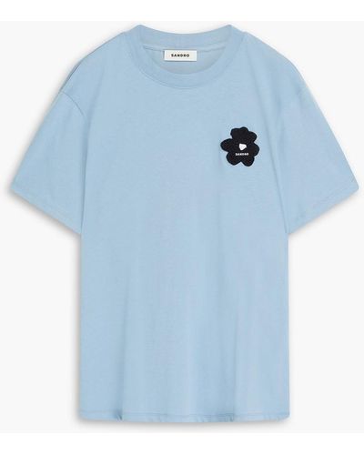 Sandro Appliquéd Cotton-jersey T-shirt - Blue