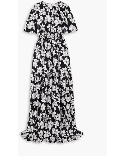 Carolina Herrera Gestufte robe aus seide mit floralem print - Weiß