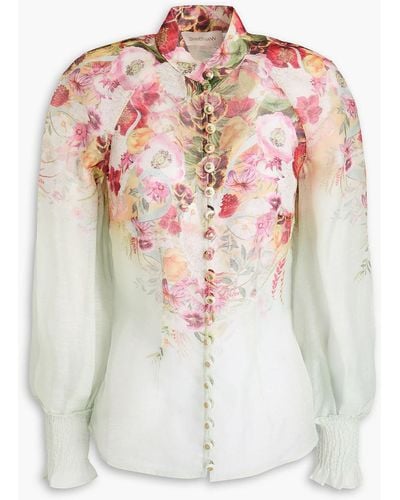 Zimmermann Floral-print Linen And Silk-blend Organza Blouse - White