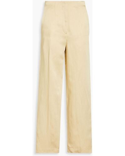 Sandro Pleated Satin Wide-leg Trousers - Natural