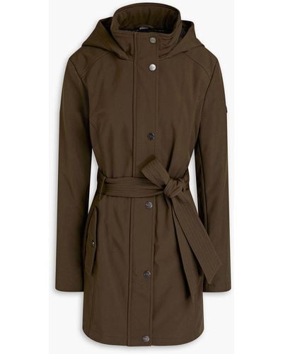 DKNY Belted Shell Hooded Raincoat - Brown