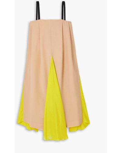 Nina Ricci Silk-paneled Two-tone Wool And Mohair-blend Midi Dress - Yellow