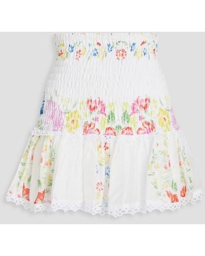 Charo Ruiz Yane Shirred Floral-print Cotton-blend Voile Mini Skirt - White